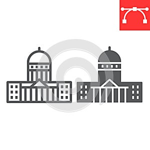Capitol Building line and glyph icon, USA and congress, washington capitol sign vector graphics, editable stroke linear