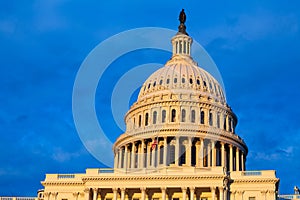 Capitol Building of the USA Congress dome over sky