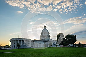 Capitol building in Washington DC. Capitol Hill commands attention. Capitols neoclassical structure impresses photo