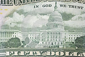 Capitol close-up on a fifty dollar bill