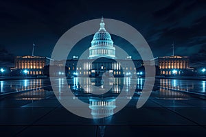 Capitol Hill dome building, Washington DC, USA, illuminated at night.