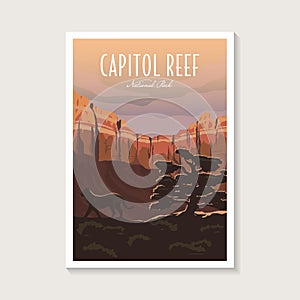 Capitol Reef National Park poster illustration, Mountain lion canyon scenery poster