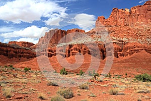 Capitol Reef National Park, Southwest Desert Landscape with Chimney Rock Sandstone Formations near Fruita, Utah, USA