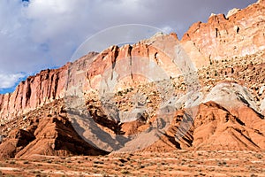 Capitol Reef scenery at sunset, views along the scenic drive following the Waterpocket Fold