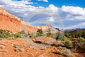 Capitol Reef scenery at sunset, views along the scenic drive following the Waterpocket Fold