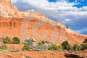 Capitol Reef scenery at sunset, views along the scenic drive following the Waterpocket Fold
