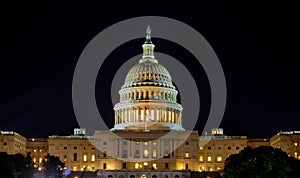 Capitol the United States building with the dome lit up at night the Senate House