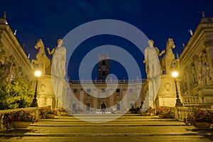 Capitoline Square with Castor and Pollux in Rome at Night