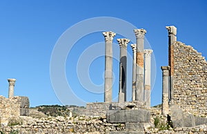 Capitoline Temple in Roman ruins, ancient Roman city of Volubilis. Morocco