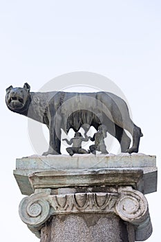 Capitoline Wolf, bronze statue of she-wolf suckling the mythical twin founders of Rome, Romulus and Remus on the Capitoline Hill,