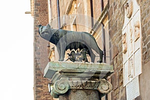 The Capitoline Wolf sculpture depicting a scene from the legend of the founding of Rome photo
