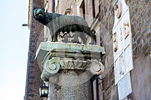 The Capitoline Wolf: Statue of the she-wolf suckling Romulus and