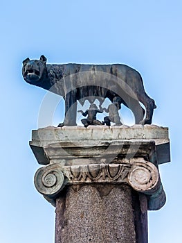 The Capitoline Wolf: Statue of the she-wolf suckling Romulus and