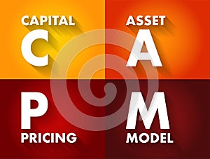 CAPM Capital Asset Pricing Model - relationship between systematic risk and expected return for assets, acronym text concept photo