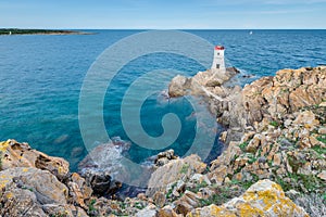 Capo Ferro lighthouse in Sardinia, Italy