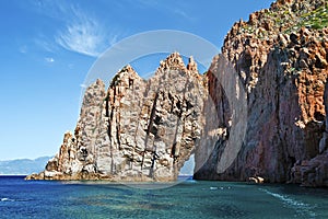 Capo Rosso rocks of Calanques de Piana in Corsica photo