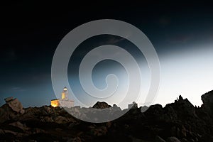 Capo Testa lighthouse at dusk