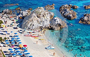 Capo Vaticano beach with rocks, Calabria, Italy photo