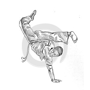 Capoeira gestures are drawin using a pencil photo