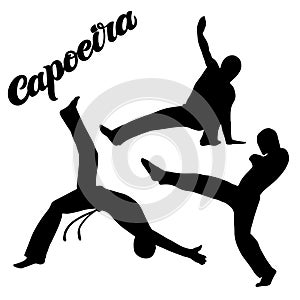 Capoeira lettering and sillouettes of capoeirists, no background. For designing capoeira promo, logo, banner, poster, website, inv photo