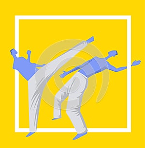 Capoeira, the traditional Brazilian martial art. Two men fighting. Vector illutration, template for sport poster.