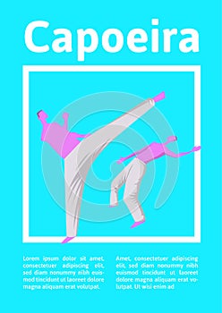 Capoeira, the traditional Brazilian martial art. Two men fighting. Vector illutration, template for sport poster.