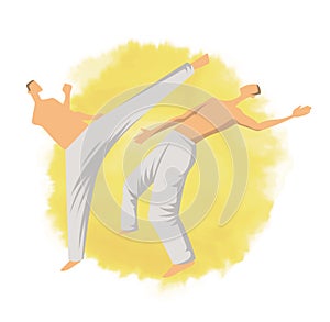 Capoeira, the traditional Brazilian martial art. Two men fighting. Vector logo illutration, isolated on white.