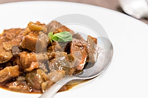 Caponata served in a restaurant in Sicily, Italy