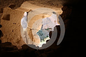 Cappadocia cave houses in tuff formations in Turkey.