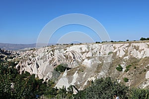 Cappadocia cave houses in tuff formations in Turkey.