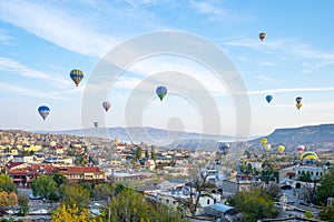 Cappadocia city skyline with hot air balloon are riding in the sky