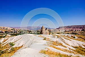 Cappadocia. Fairy chimneys or hoodoos or peri bacalari in Goreme