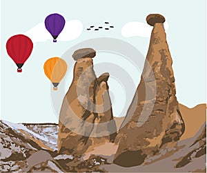 Cappadocia - nevsehir turkey. hand drawing vector illustration