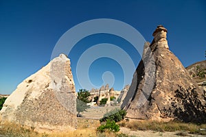 Cappadocia photo. Fairy chimneys or hoodoos or peri bacalari in Cappadocia