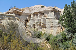 Cappadocia, Rock formation at the end of the Zemi valley between Gereme and Uchisar. Cappadocia, Turkey.