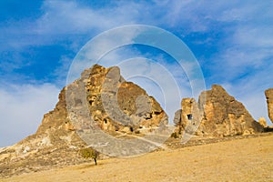 Cappadocia rock towers with caves