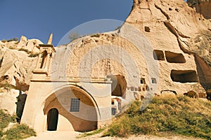 Cappadocia ruins of living cave carved from stone rock