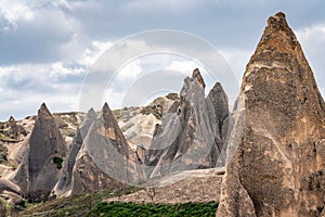 Cappadocia, Turkey. Fairy Chimney Rock Formations with clouds