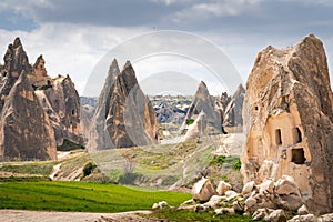 Cappadocia, Turkey. Fairy Chimney Rock Formations with clouds