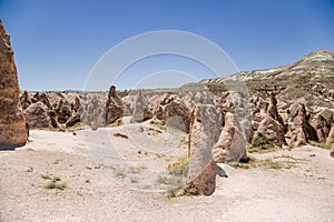 Cappadocia, Turkey. Landscape with beautiful figures of weathering in a mountain valley