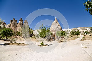 Cappadocia, Turkey. Monk's cell into the rock in the Valley Pashabag (Monks Valley)