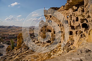 CAPPADOCIA, TURKEY. The old troglodyte settlement of Cavusin, where you can see the oldest rock cut church in the region