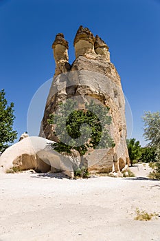 Cappadocia, Turkey. Residential many-headed column of weathering at the Pashabag Valley (Valley of the Monks)