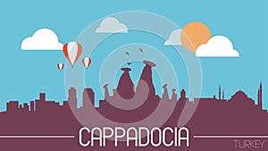 Cappadocia Turkey skyline silhouette flat design illustration