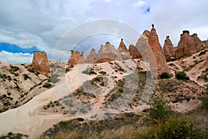 Cappadocia. Turkey. Stone columns Red Valley.