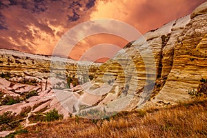 Cappadocia, Turkey. Sunset volcanic rock landscape, Goreme national park