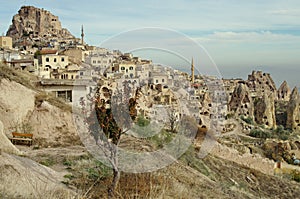 Hilly landscape. Goreme, Cappadocia - landmark attraction in Turkey