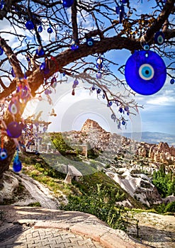 Cappadocia Uchisar castle and tree with amulets