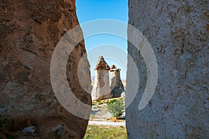 Cappadocia view. Fairy chimneys or hoodoos or peri bacalari in Cappadocia
