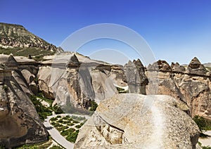 The Cappadocian landscape, pink rocks,